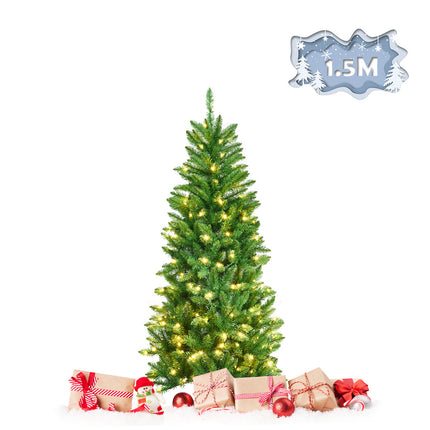 1.5M Pre Lit Slim Christmas Tree Artificial LED Christmas Decor