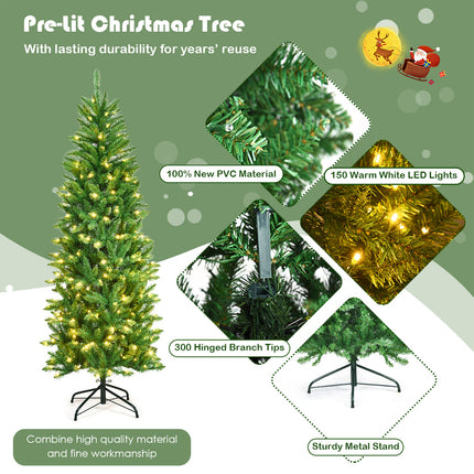 1.5M Pre Lit Slim Christmas Tree Artificial LED Christmas Decor