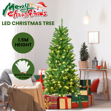 1.5M Pre Lit Slim Christmas Tree Artificial LED Christmas Decor