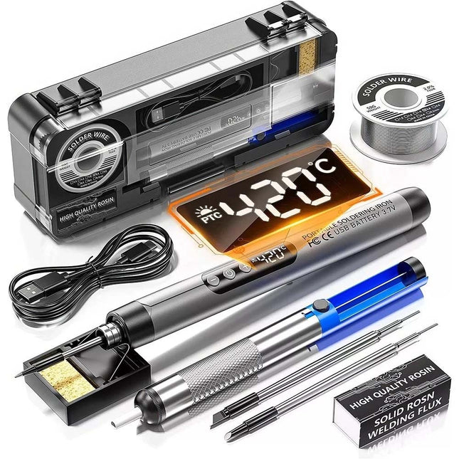 Cordless Soldering Iron Kit Usb Rechargeable Digital Display 5-speed Temperature Upgraded Version GRAY - Image 1