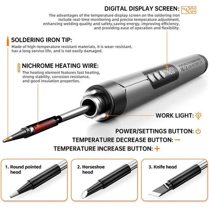 Cordless Soldering Iron Kit Usb Rechargeable Digital Display 5-speed Temperature Upgraded Version GRAY - Image 7