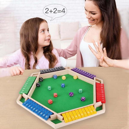 6 Players Shut The Box Dice Game Wooden Board Tabletop Math Game with 12 Dice