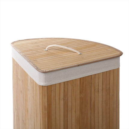 Home Foldable Bamboo Corner Laundry Hamper Natural Brown