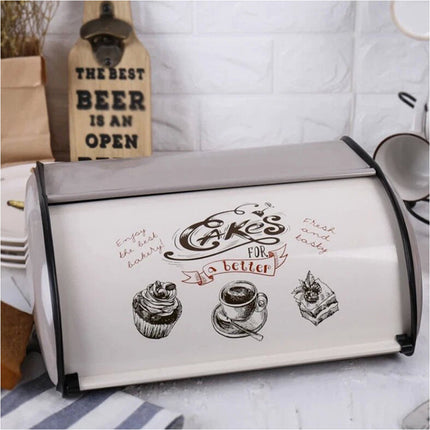 Grey Vintage Roll Top Metal Bread Box Rustic Farmhouse Countertop Bread Storage