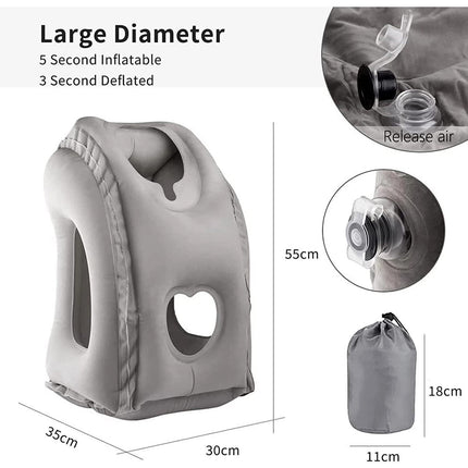 Inflatable Air Travel Pillow Cushion Head Chin Support Airplane Office Rest Nap Grey