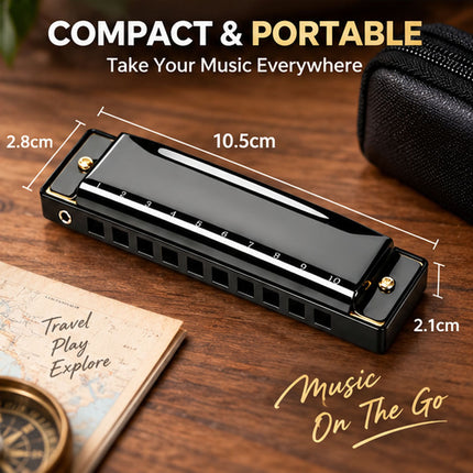 10-Hole Blues Harmonica in Key of C - Beginner Diatonic Mouth Organ for Adults