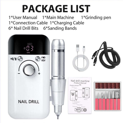 Electric Nail Drill Set Rechargeable Acrylic Nail File Machine LCD Display