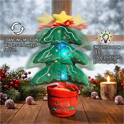 Electric Swinging Christmas Tree LED Light Plush Cartoon Holiday Tabletop Decor