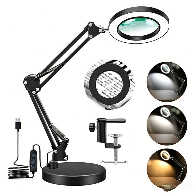 10X Magnifying Glass Desk Light Magnifier LED Lamp Reading Lamp With Base& Clamp