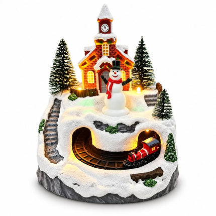 Musical Light-Up Christmas Village House with Moving Train & LED Lights, Resin Holiday Tabletop Decor
