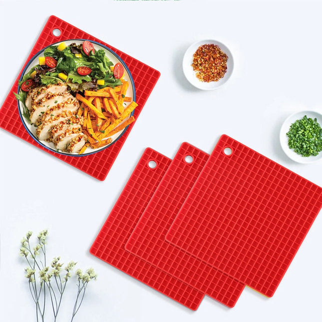 4Pcs Silicone Heat Resistant Placemat Square Non Slip Mat Pot Holder Pad Kitchen