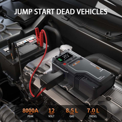 8000A Car Jump Starter Power Bank With Air Compressor Battery Booster