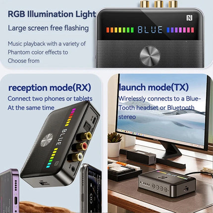 Wireless Bluetooth 5.3 Audio Transmitter Receiver HiFi Music Adapter AUX RCA NFC