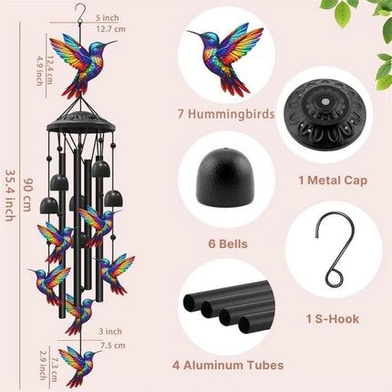 Hummingbird Wind Chimes Black Metal Windchimes Outdoors, Hummingbirds Gifts