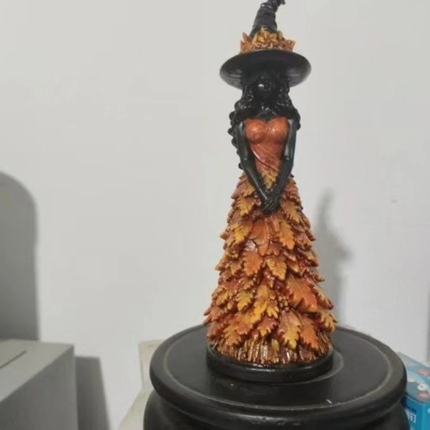 Rustic Halloween Witch Statue Leaf Gown Forest Witch Table Decor Fall Decor