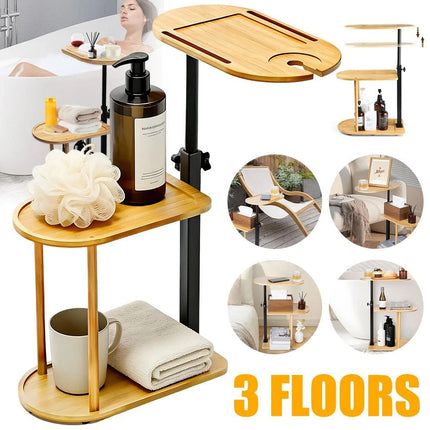Bamboo Shower Shelf Bathroom Rack Storage Organiser Caddy 3 Tier 360° Rotating