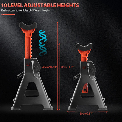 2PCS 3T Car Adjustable Truck Jack Stands Steel Lift Hoist Ratchet Duty Heavy