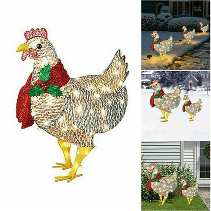 Xmas LED Light-up Chicken with Scarf Christmas Yard Art LED Ornaments