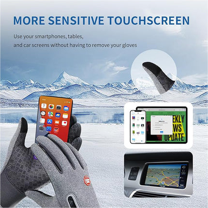 Grey Bike Cycling Gloves Touch Waterproof Full Finger Winter Fitness