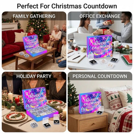 Christmas Advent Calendar 24 Days Countdown Ring Necklace Earrings Bracelet Set