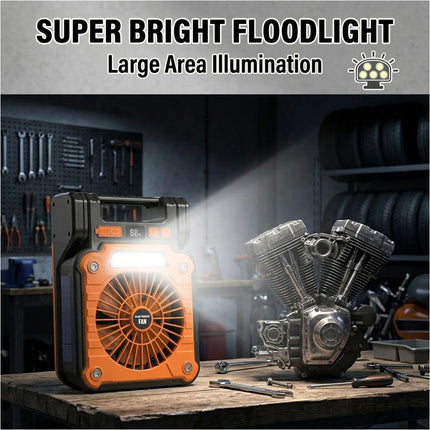 Solar Charging Camping Fan LED light Rechargeable Battery Lantern Power Bank