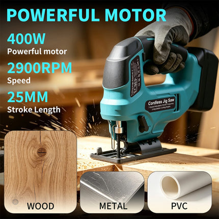 Brushless Cordless Jigsaw Woodworking Cutting Tool Compatible with Makita 18V Battery
