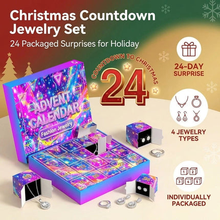 Christmas Advent Calendar 24 Days Countdown Ring Necklace Earrings Bracelet Set