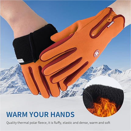 Orange Waterproof Winter Cycling Gloves Full Finger Touchscreen Bike Gloves