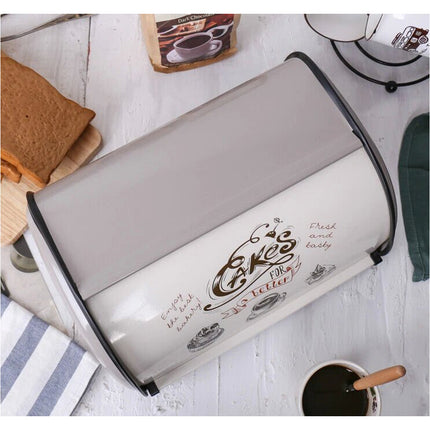 Grey Vintage Roll Top Metal Bread Box Rustic Farmhouse Countertop Bread Storage
