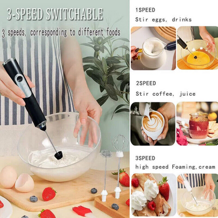 Handheld Electric Coffee Milk Frother Whisk Egg Beater Rechargeable 3 Speeds