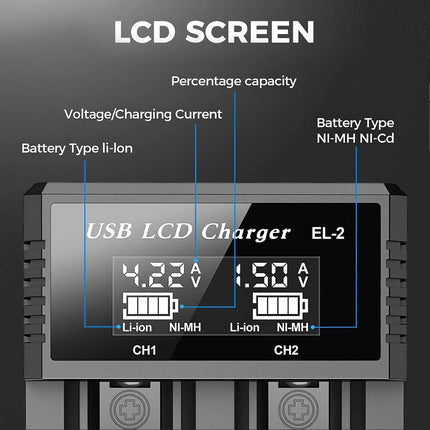 18650 Battery Charger 2 Bay Battery Charger LCD Display For Rechargeable Battery