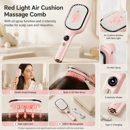 Electric Misting Air Cushion Hair Brush Steam Styling Tool Scalp Massage Comb Pink