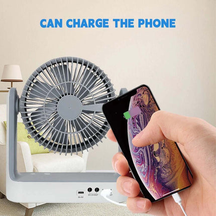 Solar Powered Cooling Fan Cooler Rechargeable Camping Fan with 2 Lights Bulbs