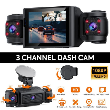 1080P Front and Rear Inside Car Dash Cam Night Vision Dash Camera Loop Recording