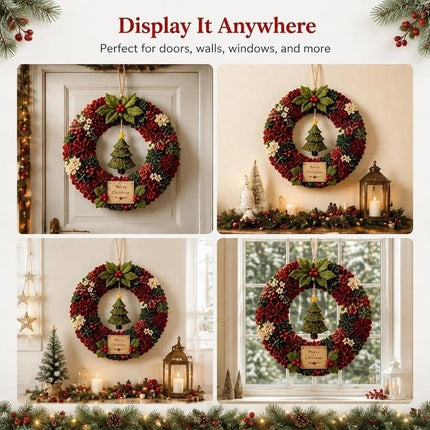 3D Fabric Christmas Wreath 30CM DIY Xmas Garland Baubles Ornaments Party Decor Tree