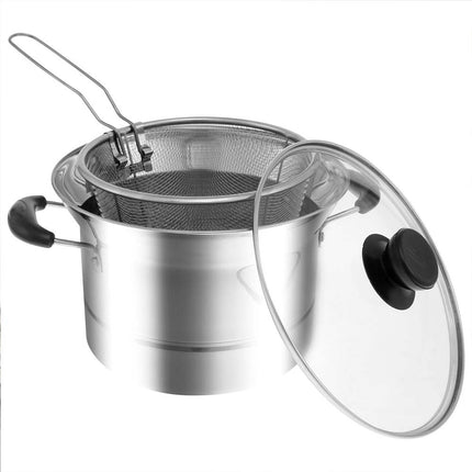 Deep Fryer Pot Stainless Steel Fryer Pot with Strainer Basket and Handle