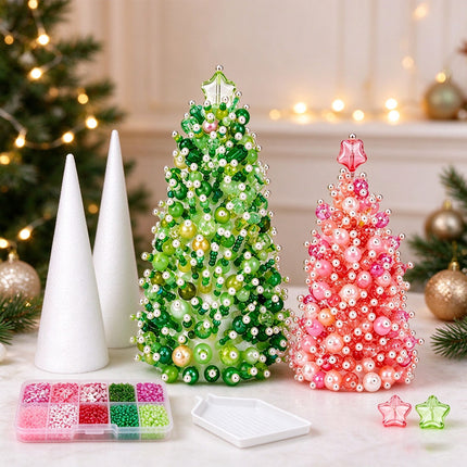 3D DIY Beaded Christmas Tree Craft Kit, Handmade Desktop Christmas Decors 2Packs