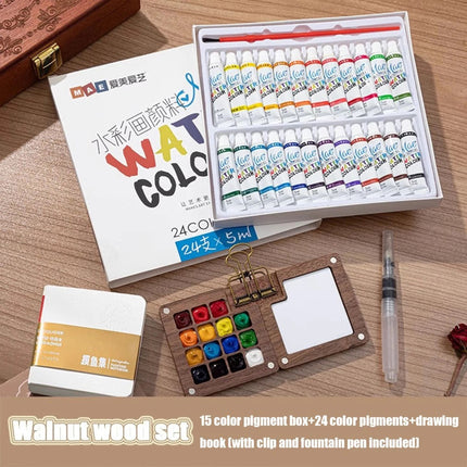 Pocket Artist Watercolor Travel Set Mini Portable Wooden Paint Palette Kits NEW