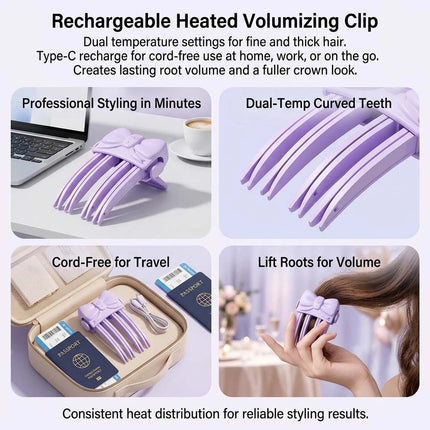 Electric Cordless Heated Hair Volume Clip - Root Clips for Curly Hair Volume Purple