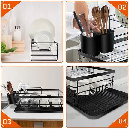2-Tier Dish Drying Rack Dish Rack Dish Drainer with Drain Board Design Anti-Rust