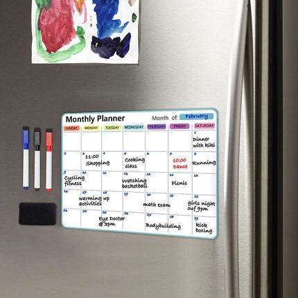Monthly Planner Fridge Calendar Magnetic Whiteboard with 3 markers & an Eraser
