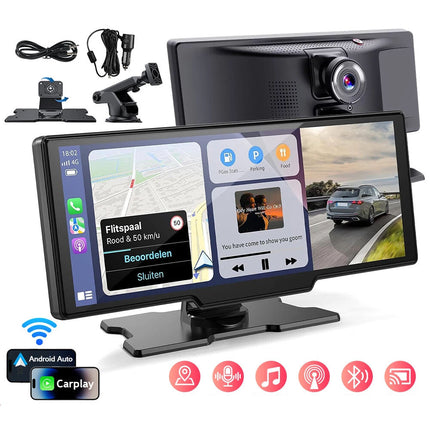 10.26" 4K Car Camera Wireless Apple CarPlay Android Auto FM Touch Screen Radio