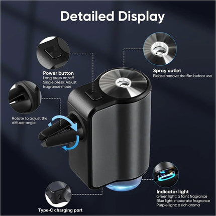 Portable Car Air Freshener Aroma Diffuser with 3 Spray Modes, Long-Lasting & Quiet