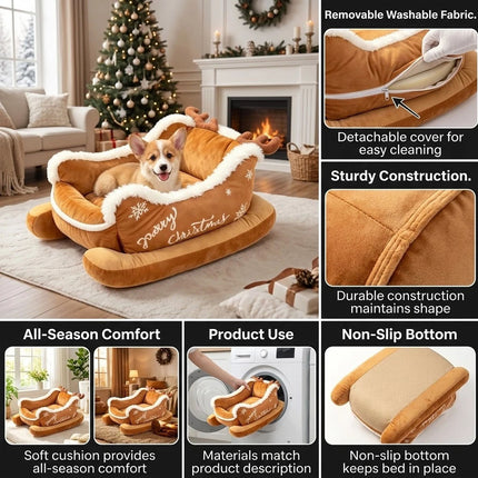 Dog Sleigh Bed, Santa Reindeer  Dog Bed,Christmas Sleigh-Shaped Dogs Beds AU