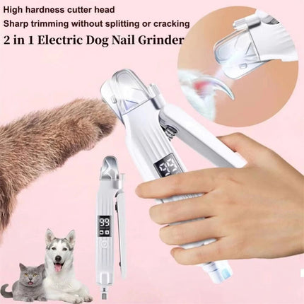 2in1 Electric Pet Dog Nail Grinder and Clipper Toenail Clippers&LED Lights