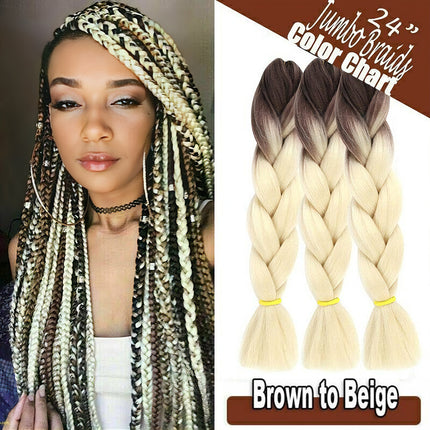 62cm Synthetic Gradient Coloured Braiding Hair Extensions - Brown&Beige