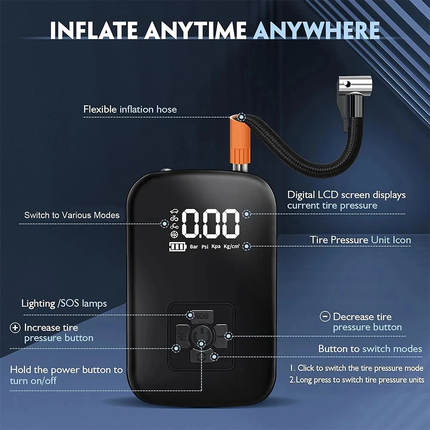 Mini Digital Car Tyre Inflator Pump Portable Auto Air Compressor Bike Motorcycle