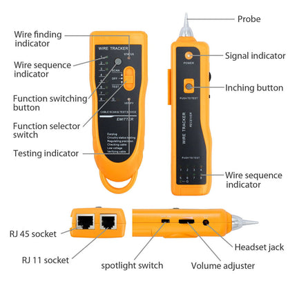 Ethernet Network Toner RJ11 RJ45 Telephone Cable Tester LAN Tracker Wire Finder