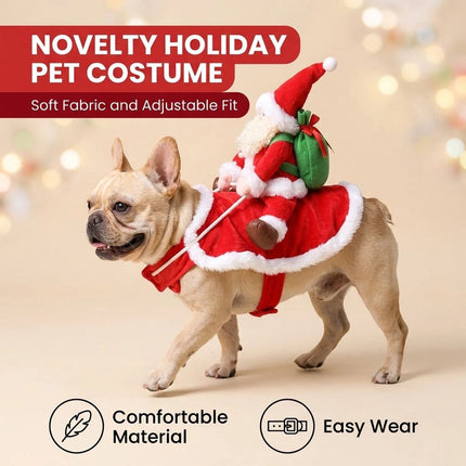 Christmas Costumes Dog Cat Pet Santa Riding Claus Outfit Funny Fancy Clothes