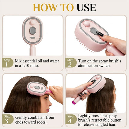 Pink Electric Scalp Massage Comb Red Light Hair Care Brush Rechargeable Head Massager
